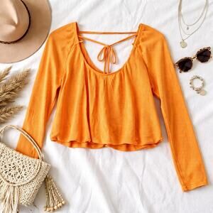 Free People We The Free Orange Waffle Knit Tie Back Crop Top Boho Small